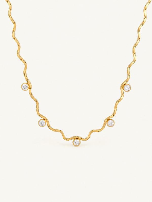 Eloise Wavy Chain Stone Station Necklace, close view