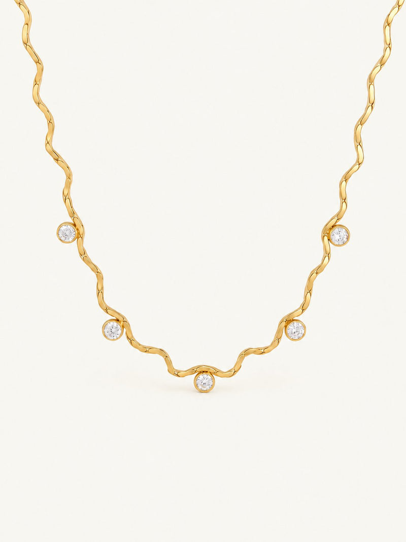 Eloise Wavy Chain Stone Station Necklace, close view