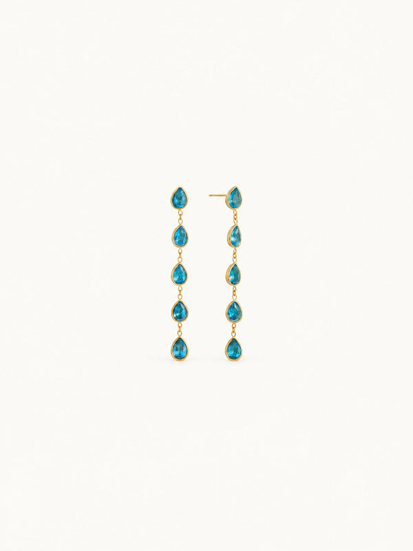Fanette Linear Stone Drop Earrings – Aqua Teardrop, product image with measurements