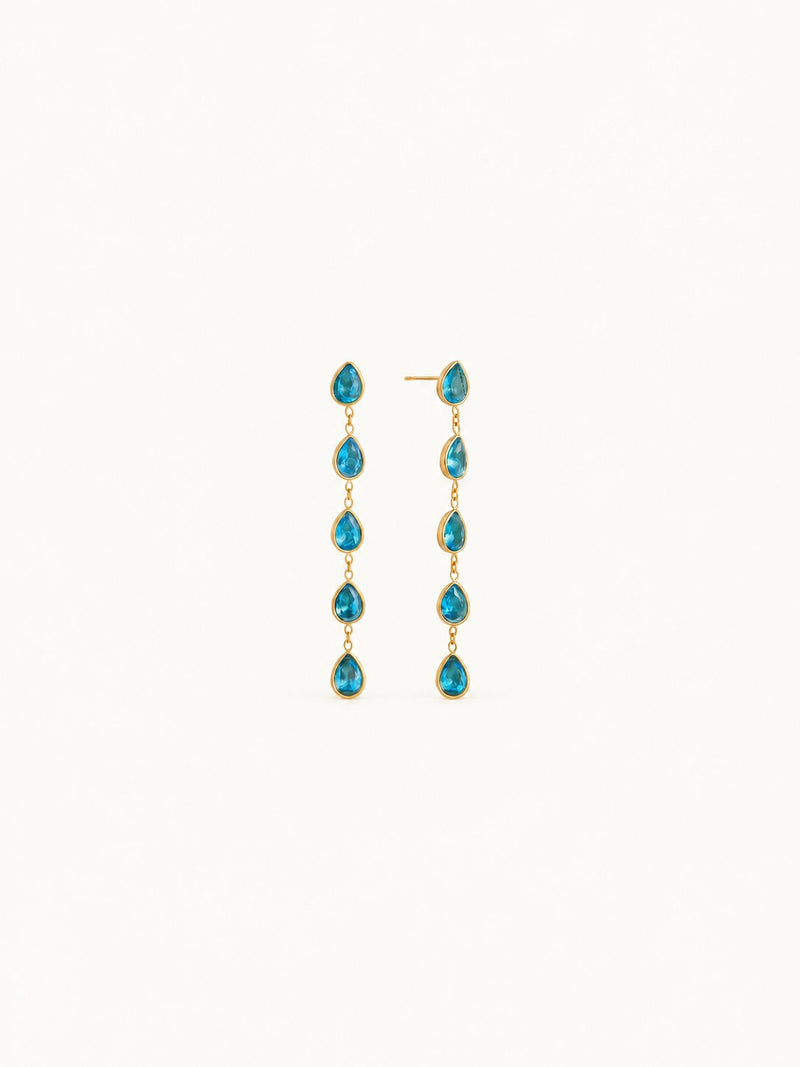 Fanette Linear Stone Drop Earrings – Aqua Teardrop, product image with measurements