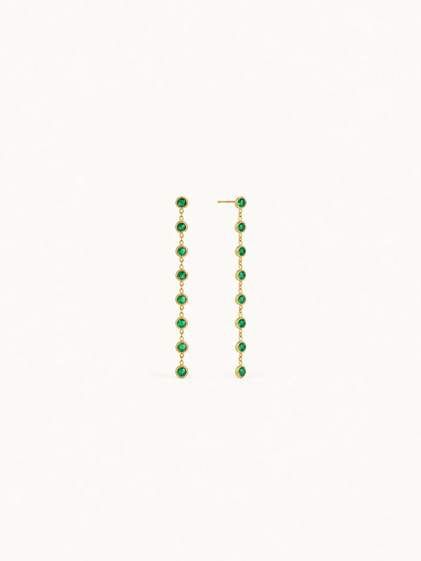 Fanette Linear Stone Drop Earrings – Green Round, product image with measurements