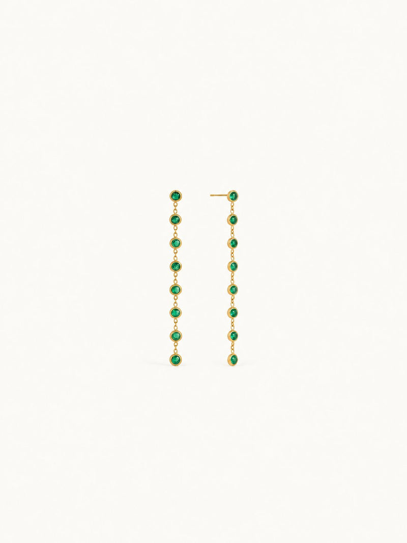 Fanette Linear Stone Drop Earrings – Green Round, product image with measurements