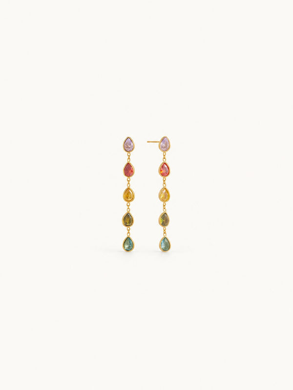 Fanette Linear Stone Drop Earrings – Pastel Multi Teardrop, on a white background