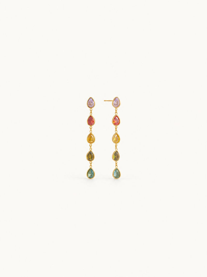 Fanette Linear Stone Drop Earrings – Pastel Multi Teardrop, on a white background