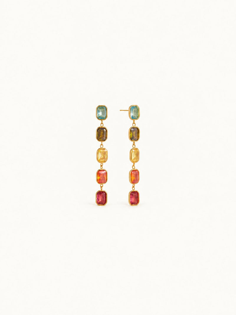 Fanette Linear Stone Drop Earrings – Warm Multi Rectangle, product image with measurements
