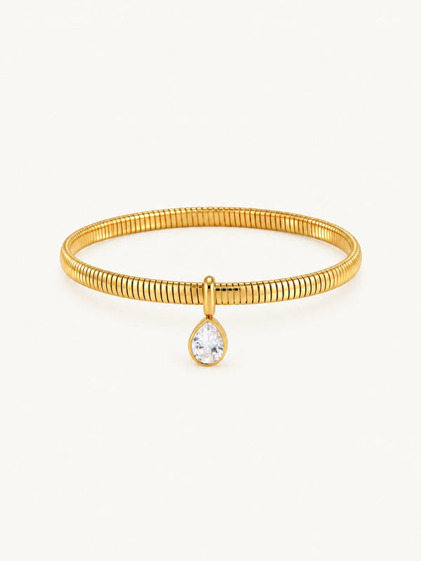 Gaelle Coiled Teardrop Charm Bangle, product image with measurements