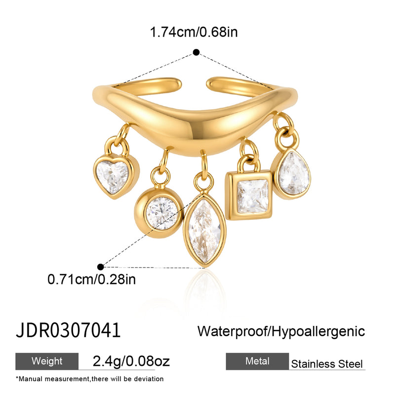 Ismerie Stone Charm Fringe Wave Ring, product image with measurements