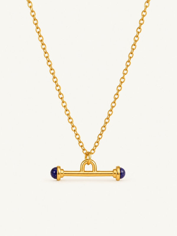 Katell Stone-End T-Bar Necklace – Deep Blue, product image with measurements