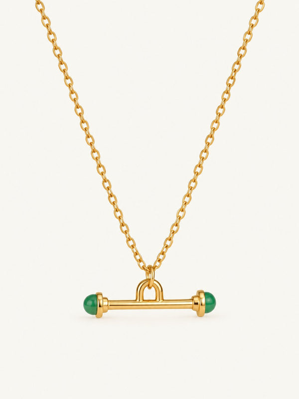 Katell Stone-End T-Bar Necklace – Green, product image with measurements