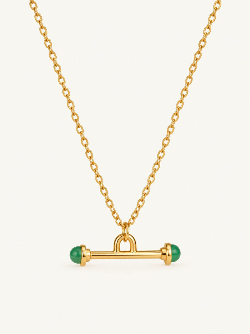 Katell Stone-End T-Bar Necklace – Green, product image with measurements