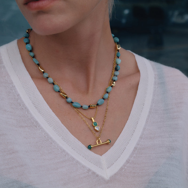 Katell Stone-End T-Bar Necklace – Green, close view