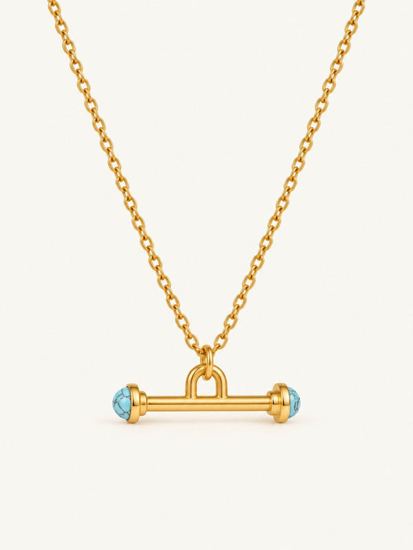 Katell Stone-End T-Bar Necklace – Turquoise Blue, product image with measurements