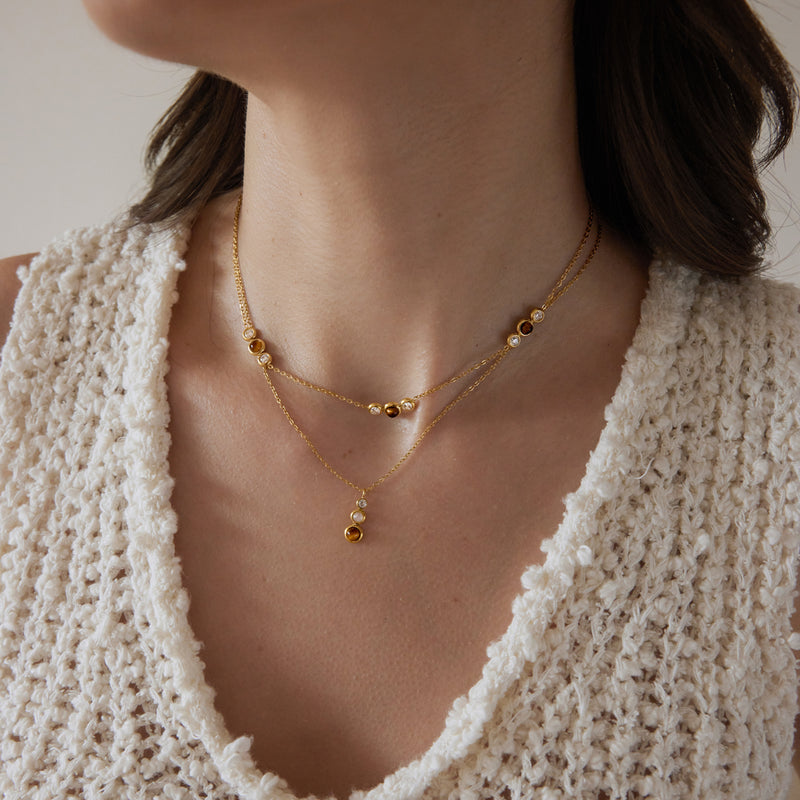 Lorette Stacked Stone Pendant Necklace, gallery photo 4