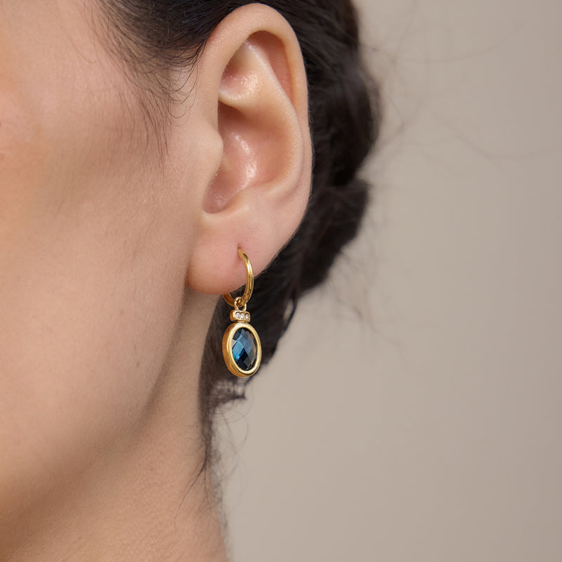 Marine Blue Stone Drop Huggie Earrings, gallery photo 2