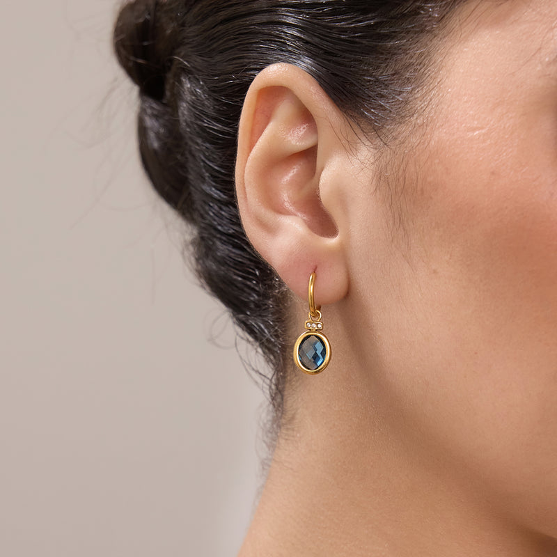 Marine Blue Stone Drop Huggie Earrings, gallery photo 3