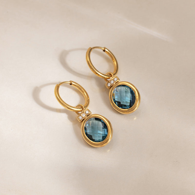 Marine Blue Stone Drop Huggie Earrings, gallery photo 4