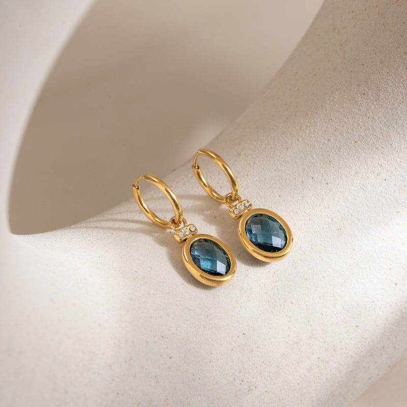 Marine Blue Stone Drop Huggie Earrings, gallery photo 5