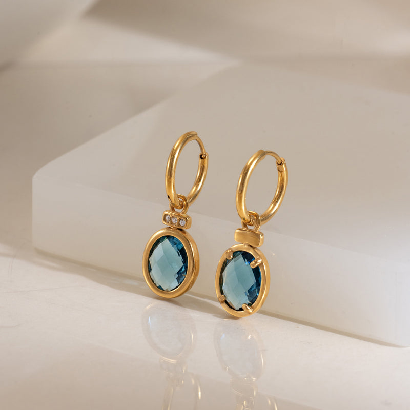 Marine Blue Stone Drop Huggie Earrings, gallery photo 6