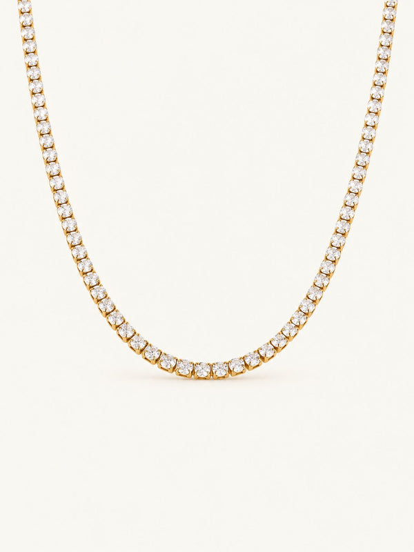 Nadege Round Stone Tennis Necklace – Gold, product image with measurements
