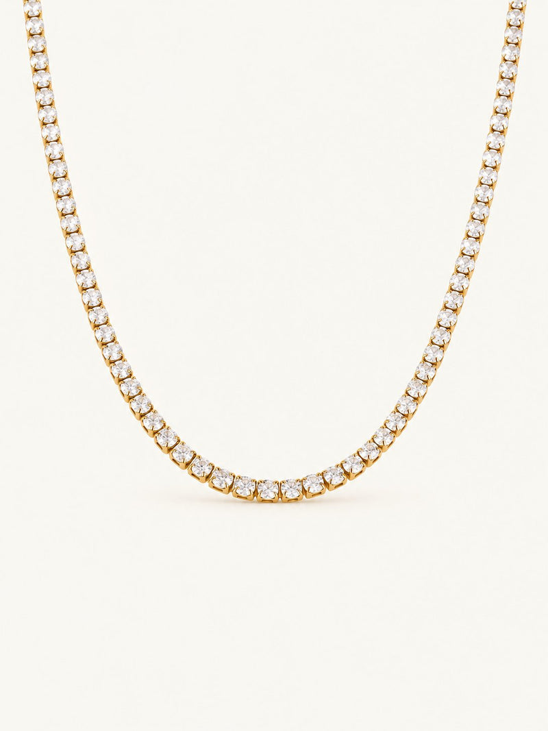 Nadege Round Stone Tennis Necklace – Gold, product image with measurements