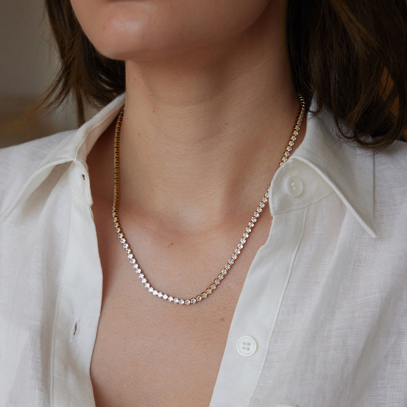 Nadege Round Stone Tennis Necklace – Gold, close view