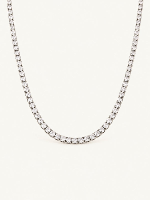 Nadege Round Stone Tennis Necklace – Silver, product image with measurements