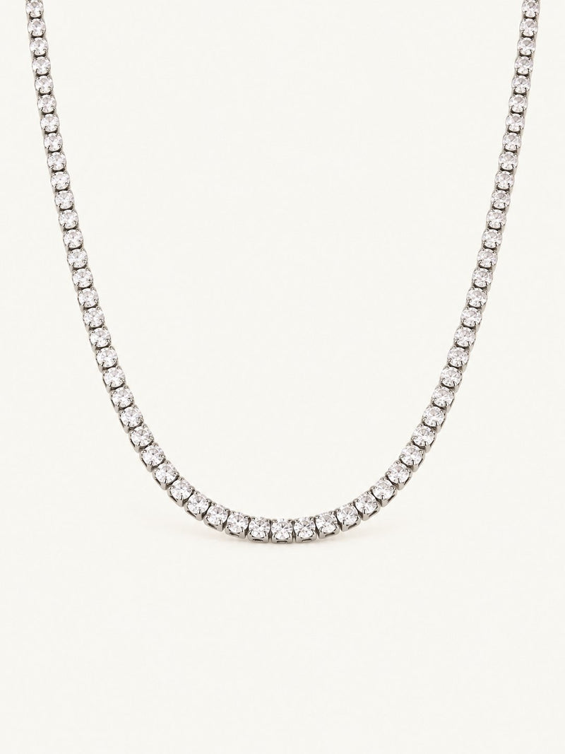 Nadege Round Stone Tennis Necklace – Silver, product image with measurements