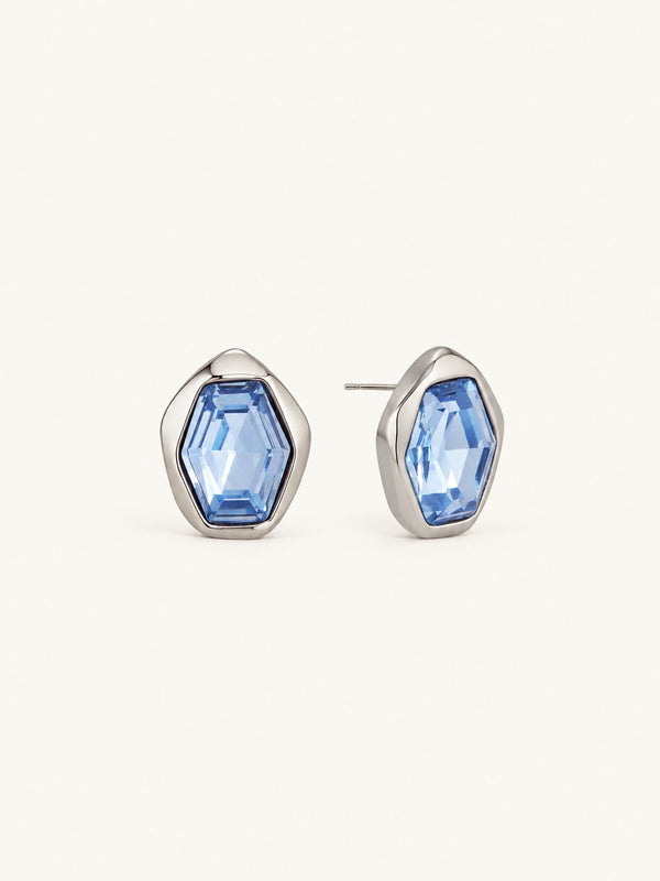 Odalie Faceted Hexagon Stud Earrings – Blue, product image with measurements