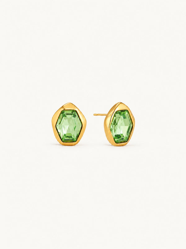 Odalie Faceted Hexagon Stud Earrings – Green, product image with measurements