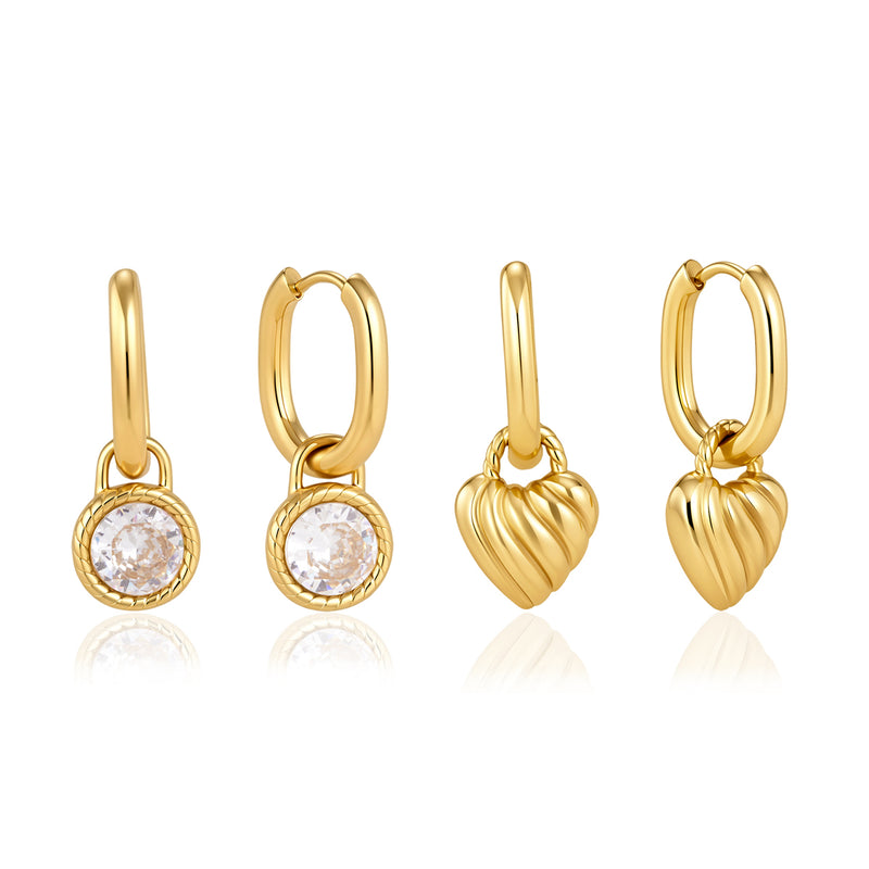 Oriane Rope-Edge Round Stone Drop Huggie Earrings, gallery photo 2