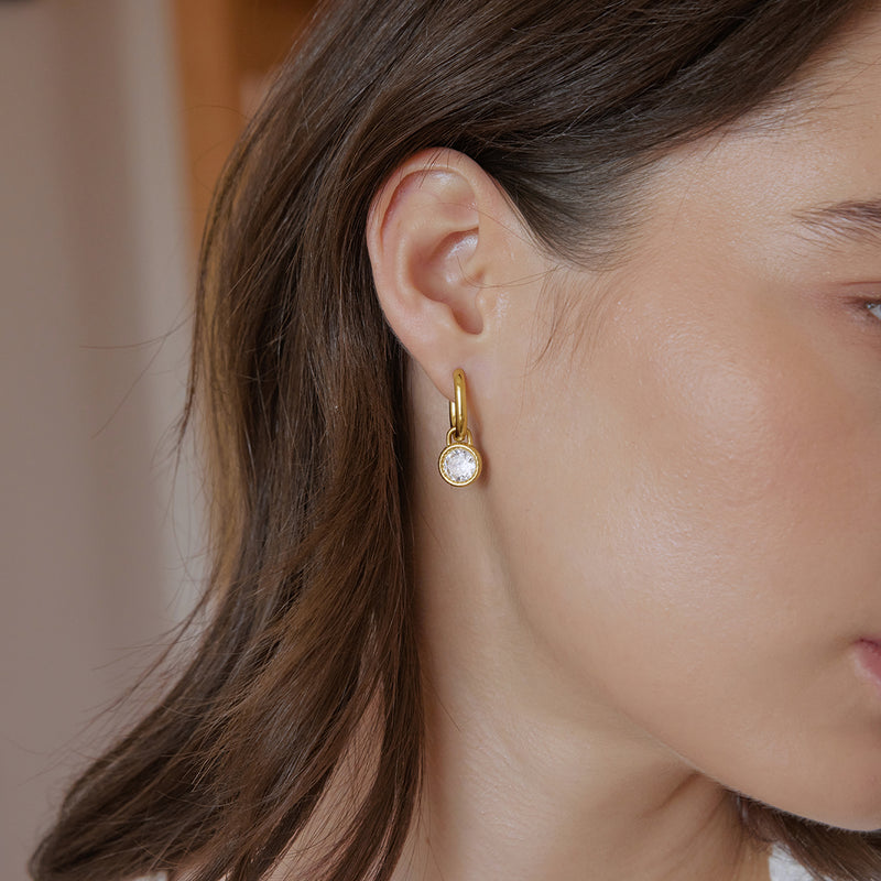 Oriane Rope-Edge Round Stone Drop Huggie Earrings, gallery photo 3
