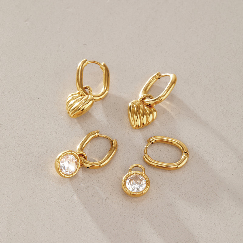 Oriane Rope-Edge Round Stone Drop Huggie Earrings, gallery photo 5