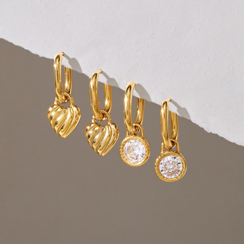 Oriane Rope-Edge Round Stone Drop Huggie Earrings, gallery photo 6