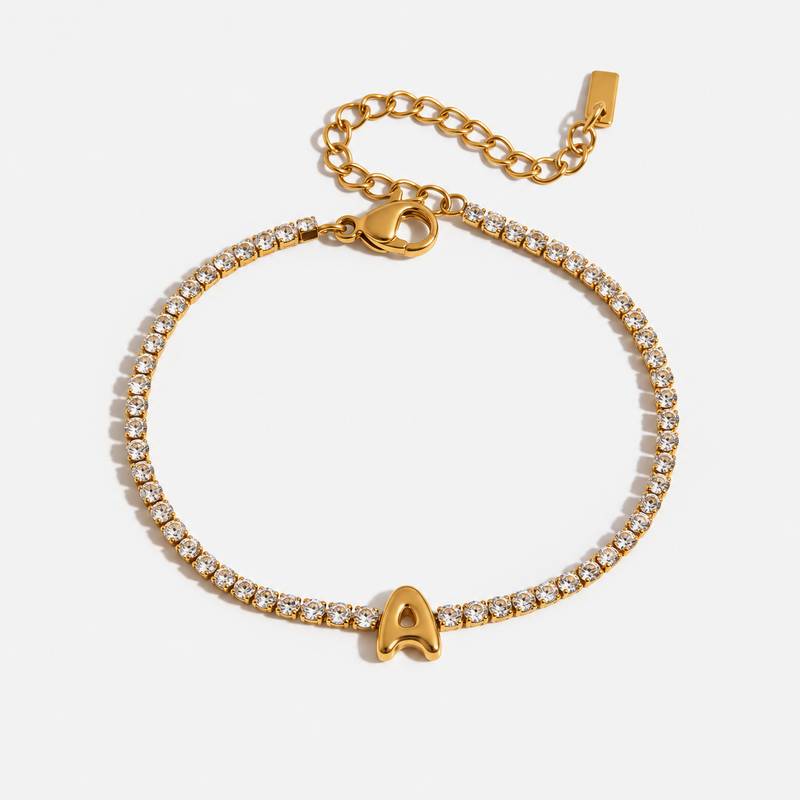 Pauline Initial Crystal Tennis Bracelet – A