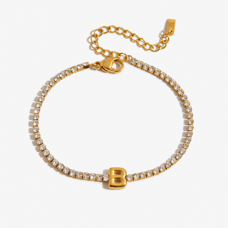 Pauline Initial Crystal Tennis Bracelet – B