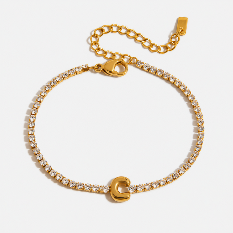 Pauline Initial Crystal Tennis Bracelet – C