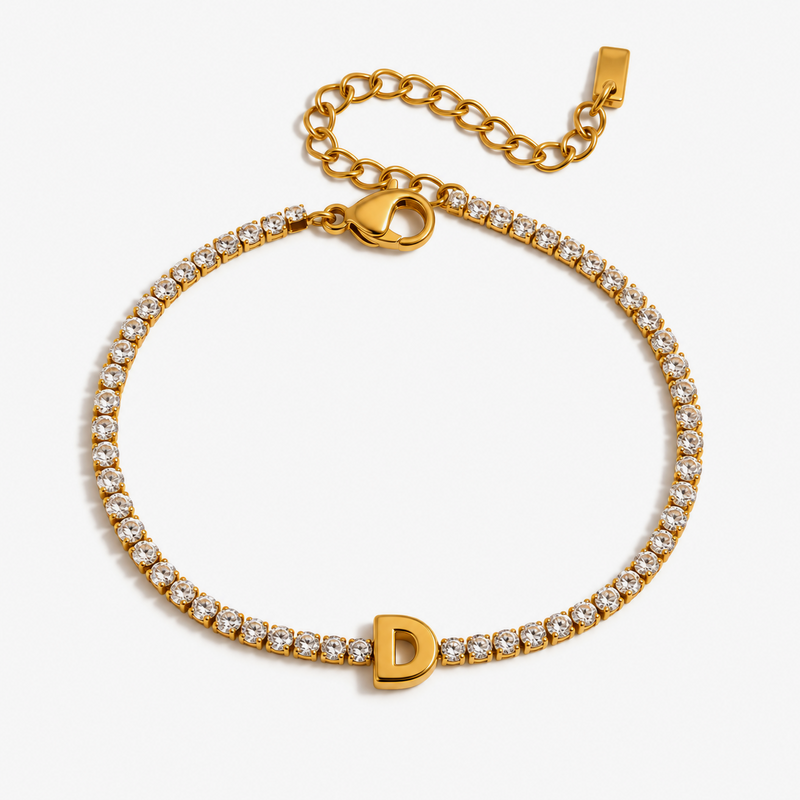 Pauline Initial Crystal Tennis Bracelet – D