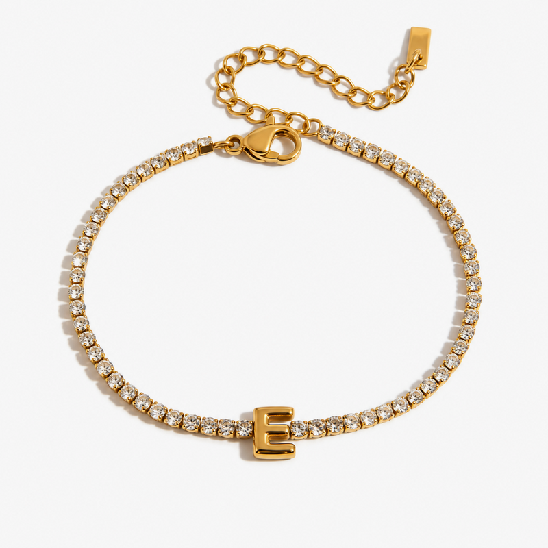 Pauline Initial Crystal Tennis Bracelet – E