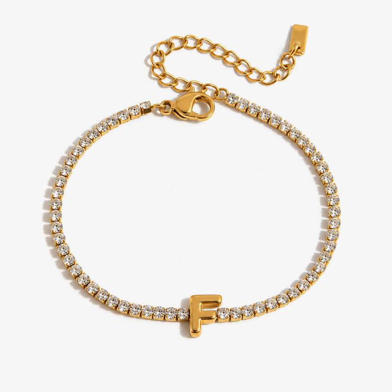 Pauline Initial Crystal Tennis Bracelet – F