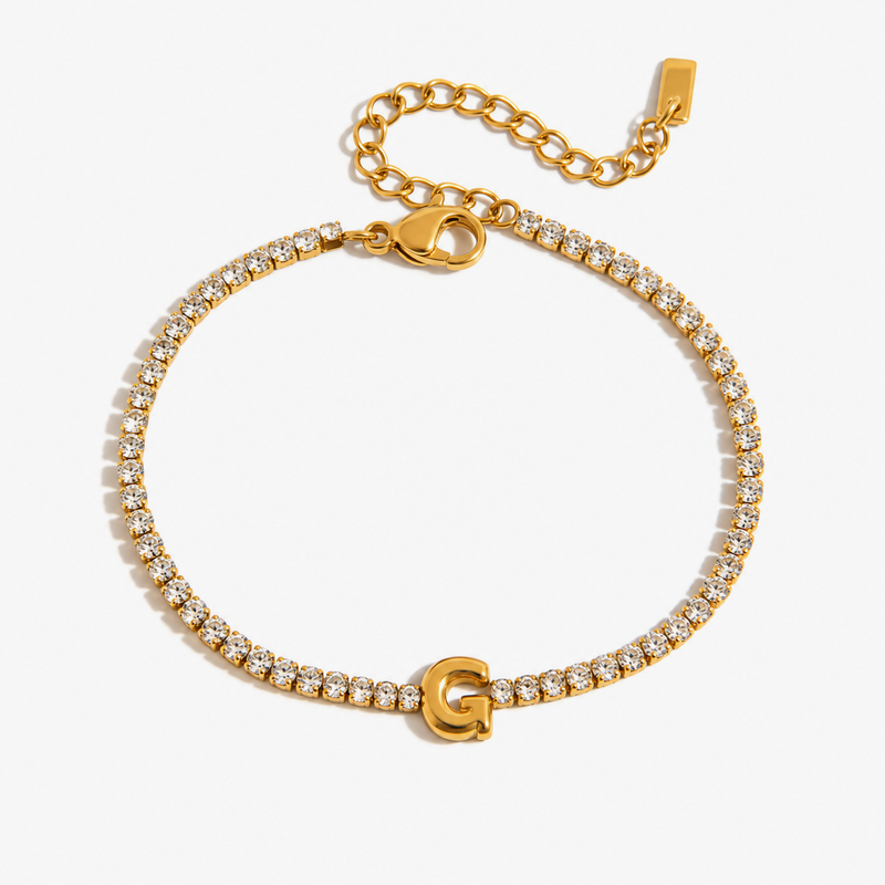 Pauline Initial Crystal Tennis Bracelet – G