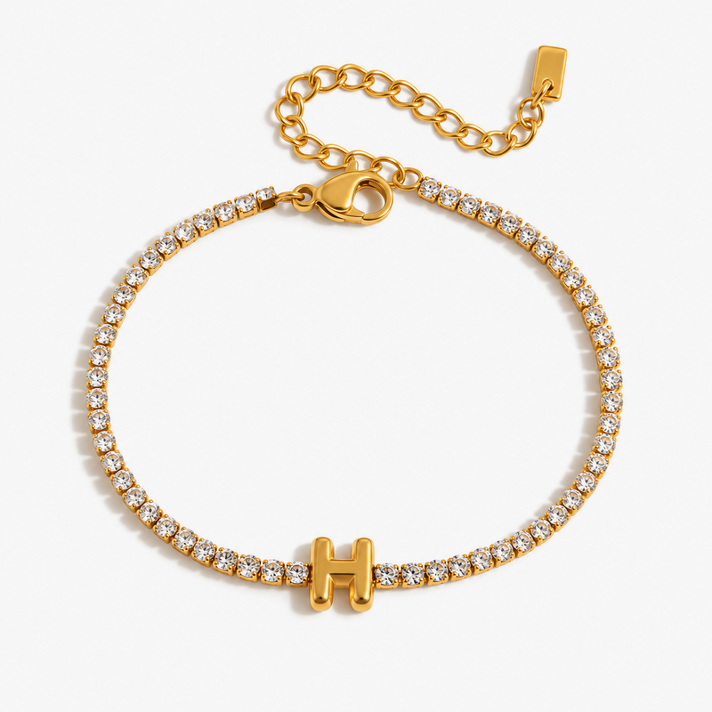 Pauline Initial Crystal Tennis Bracelet – H