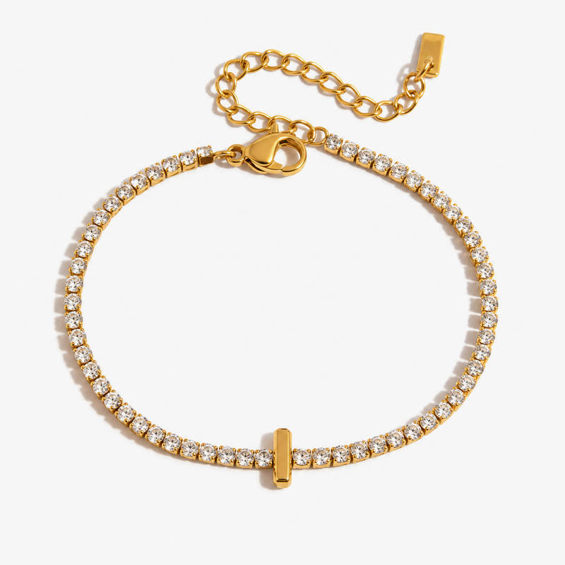Pauline Initial Crystal Tennis Bracelet – I