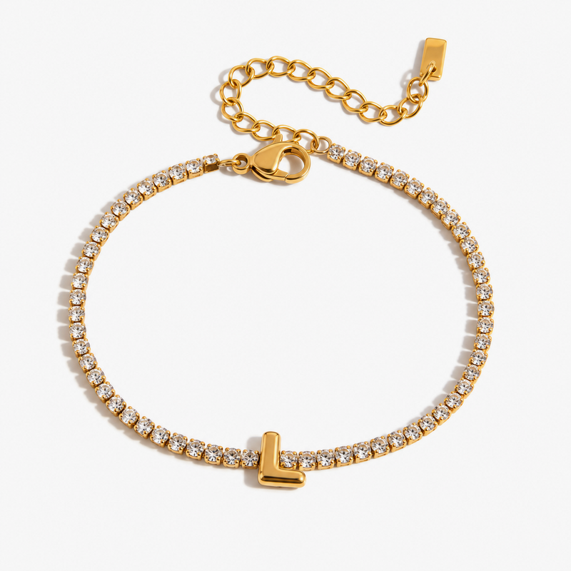Pauline Initial Crystal Tennis Bracelet – L
