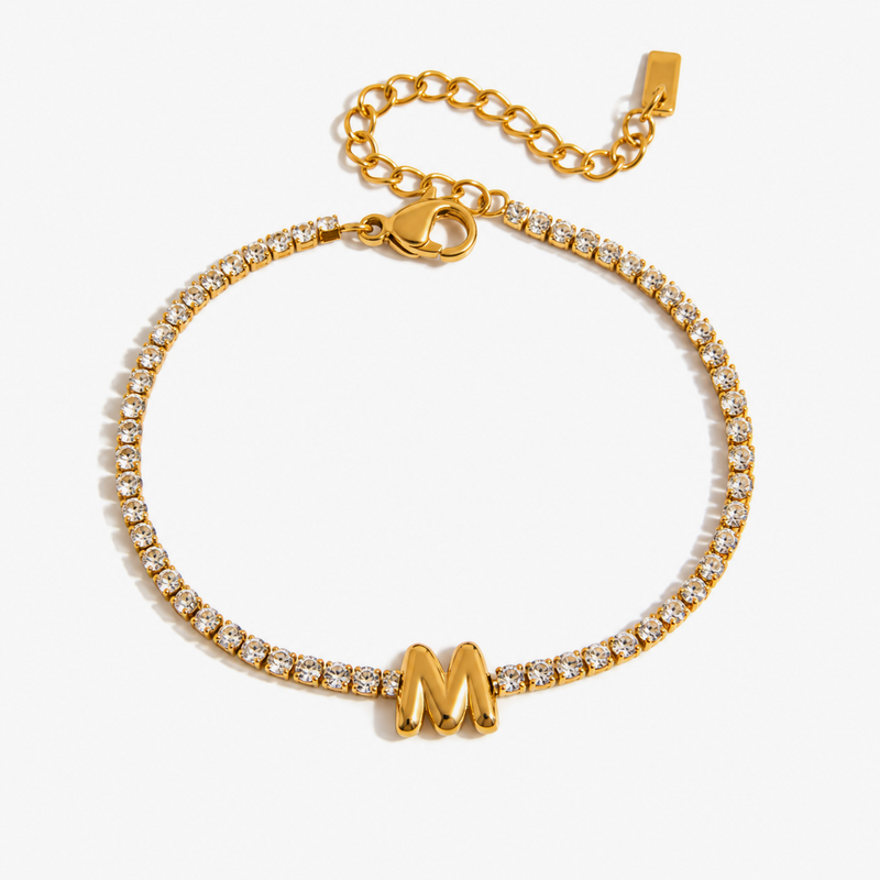 Pauline Initial Crystal Tennis Bracelet – M