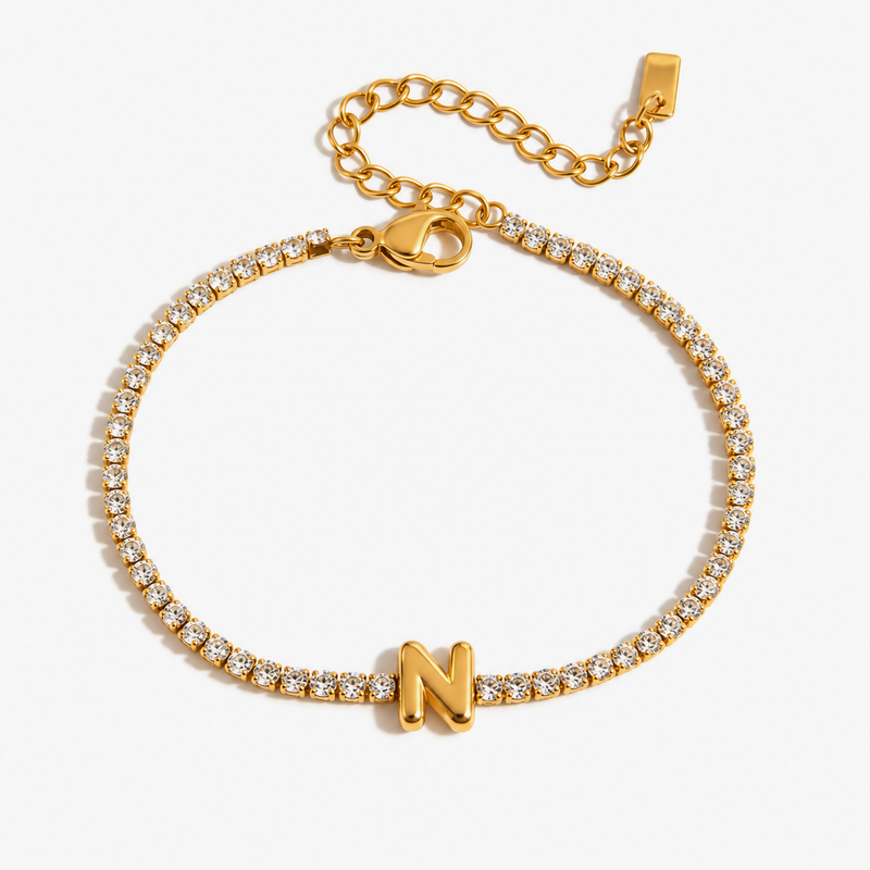 Pauline Initial Crystal Tennis Bracelet – N