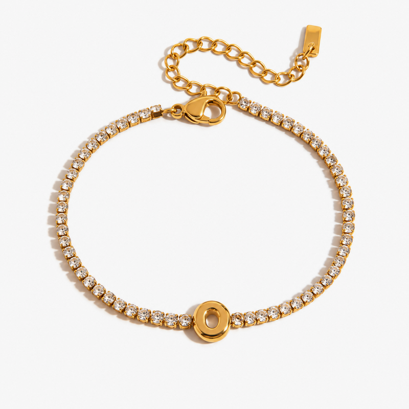 Pauline Initial Crystal Tennis Bracelet – O