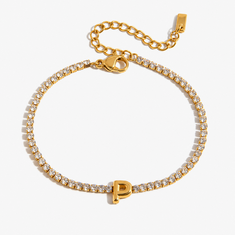 Pauline Initial Crystal Tennis Bracelet – P