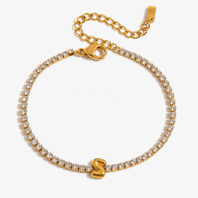 Pauline Initial Crystal Tennis Bracelet – S