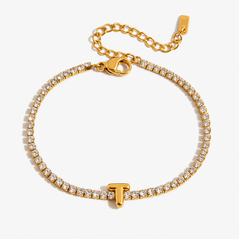 Pauline Initial Crystal Tennis Bracelet – T