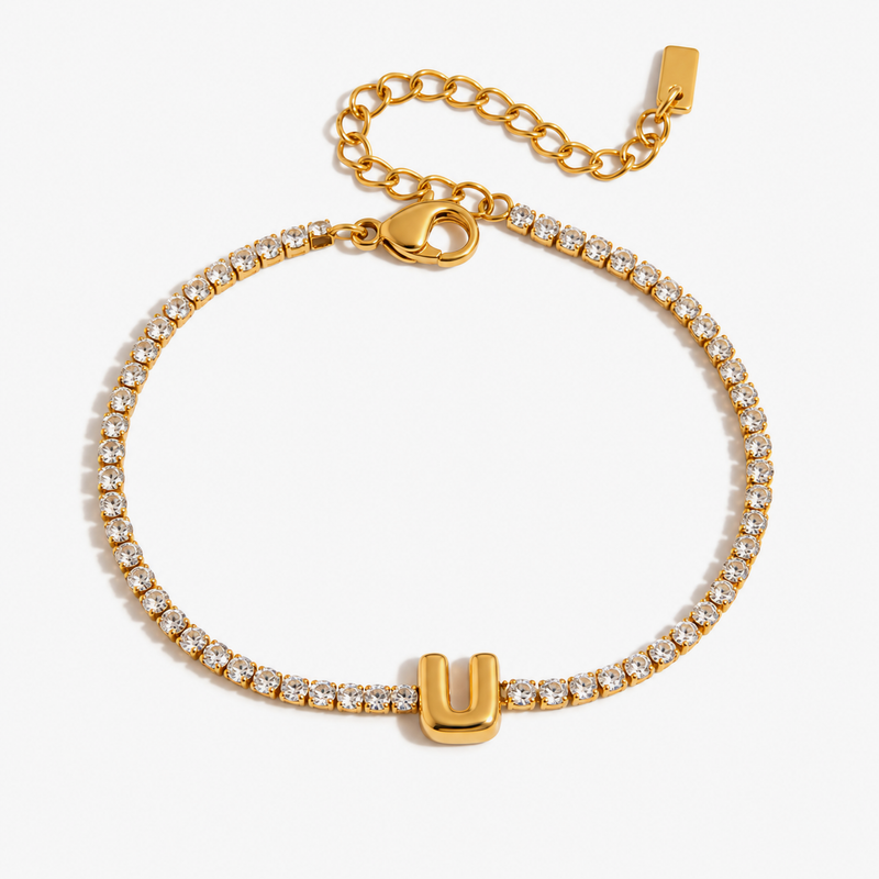 Pauline Initial Crystal Tennis Bracelet – U